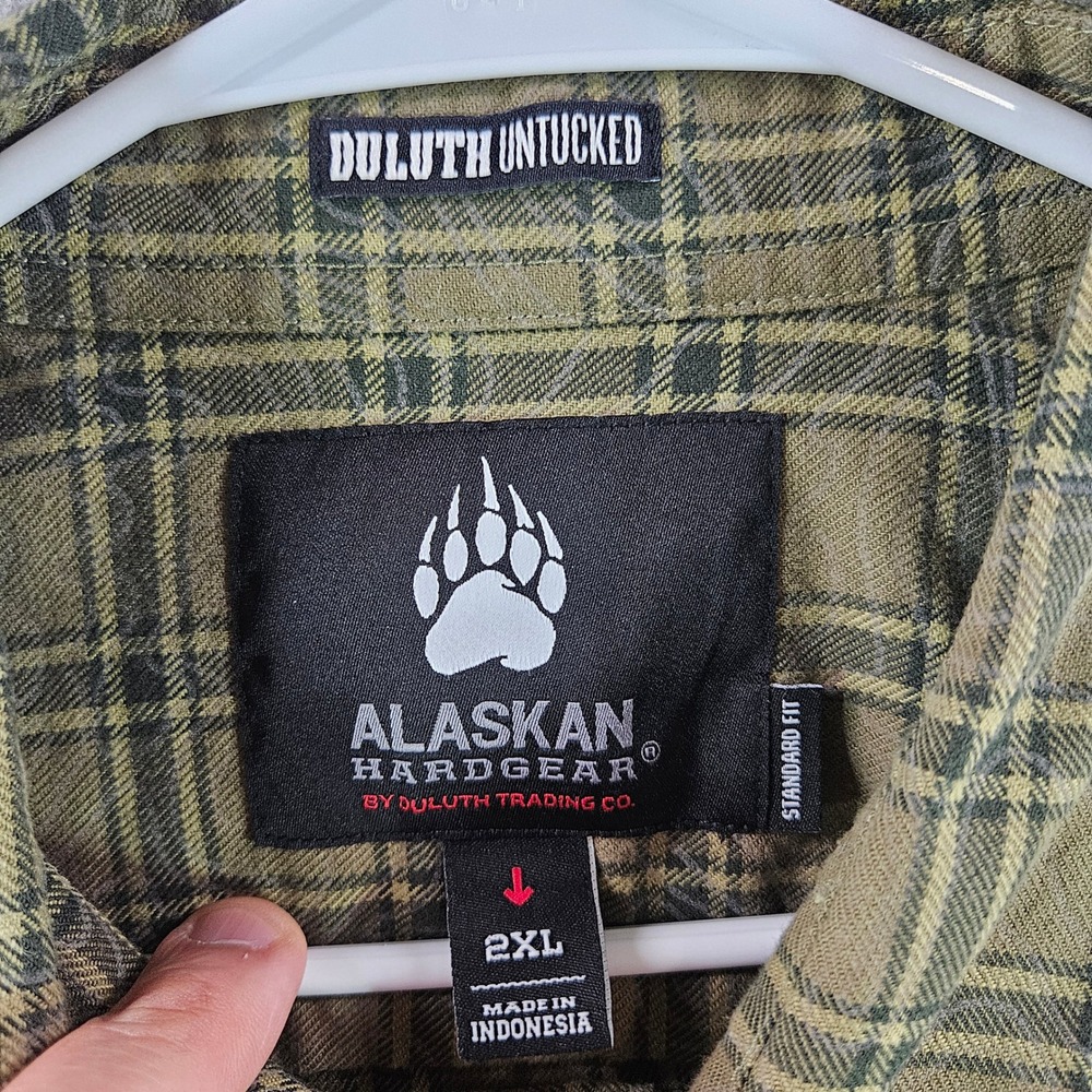 Alaskan Hardgear Duluth Mens 2XL Plaid Button Down Shirt Untucked Olive Green - Picture 4 of 11